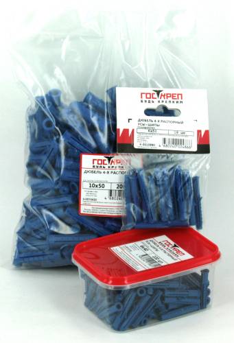 Дюбель 4-х распорный усы+шипы 8х80 полипропилен (100шт.) ГОСКРЕП-пак.