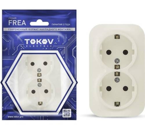 Розетка 2-м ОП Frea 16А IP20 250В с заземл. АБС-пластик беж. TOKOV ELECTRIC TKE-FR-R2Z-C02