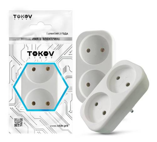 Разветвитель 2-местн. без заземл. 16А 250В IP20 полипропилен бел.TOKOV ELECTRIC TKL-S2-C01