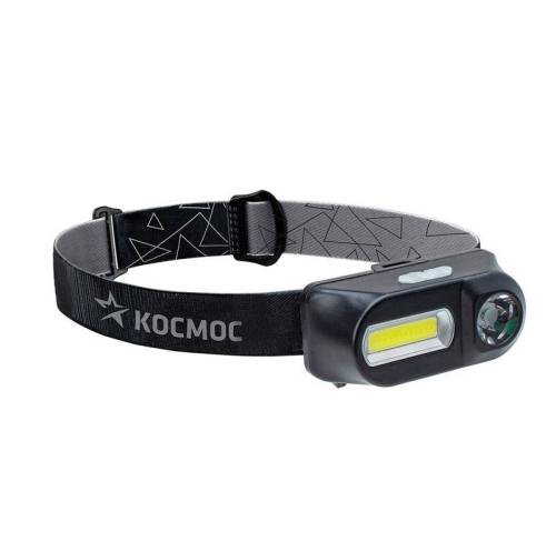 Фонарь налоб. с зумом 3Вт ХРЕ 3Вт СОВ смен. аккум. 1200mAh КОСМОС KocH3WDLith