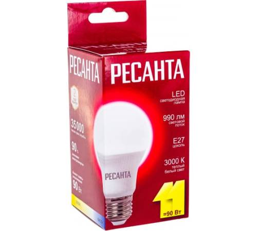 Лампа светодиодная LL-R-A60-11W-230-3K-E27 (груша, 11Вт, тепл., Е27) Ресанта