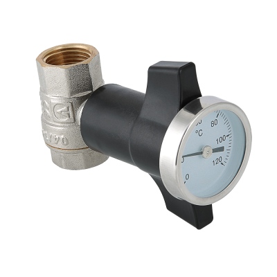 Кран шаровый 3/4", г-г, с термометром, латунь никелированная, Valtec 