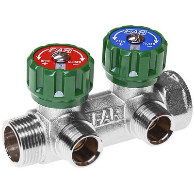 Регулирующий коллектор 1" (ВР-НР) с 2 отв. 3/4" НР (межосев. 45 мм), плск.упл.