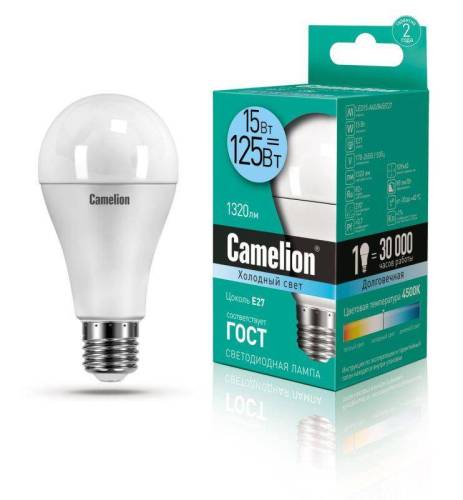 Лампа светод. LED15- A60/845/E27 15Вт груш. 4500К E27 1320лм 220В бел.Camelion 12186