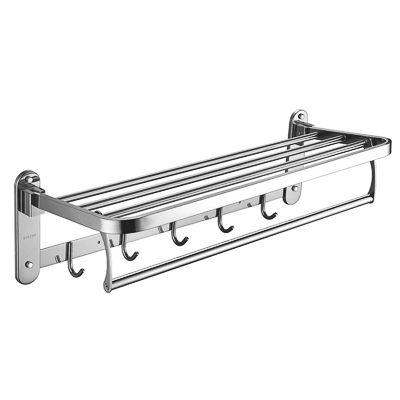 SonWelle Полка откидная с держателем полотенец, 5 крючков, 56х24см, цвет хром