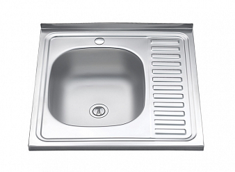 Мойка накладная 600*600мм L, 0.6 мм, левая, Б/В, MELANA нержавейка