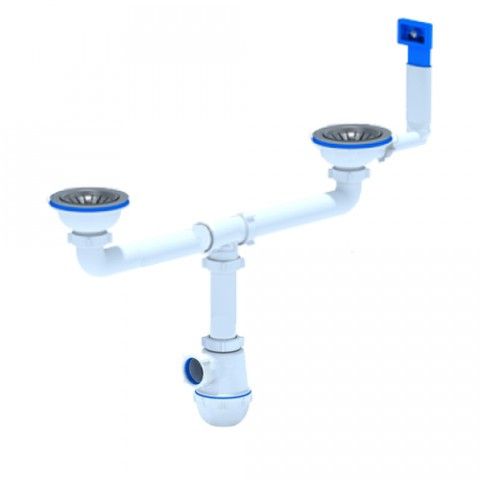 Сифон двойной АНИ Грот A3545 с перелив. прямоуг. верт. 3.1/2"*40