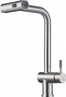 "ARGOTECH" 3516/3K STEEL Смеситель для кухни набортный, с вытяжной лейкой,