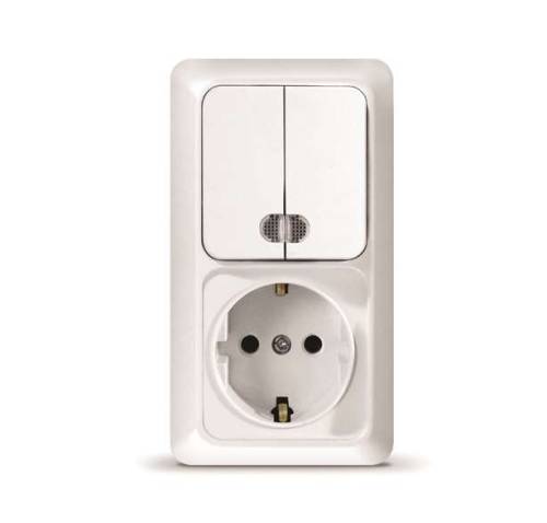 Блок "UNIVersal" серия "Олимп", о/у, выкл. двухкл. с подсв. 10А + роз. с/з 16A, 2