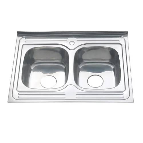 Мойка накладная 800*600, 0.8/180 мм, двойная (061/2 *5) Б/В, MELANA нержавейка