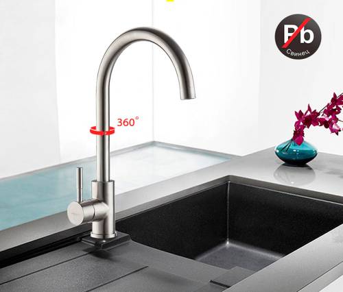 LEDEME L4998-3 Смеситель для кухни, картридж 35мм, нержавейка