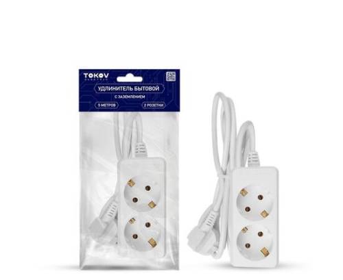 Удлинитель 2х5м с заземл. 10А 3х0.75 TOKOV ELECTRIC TKE-C01-BU2-5-075-Z