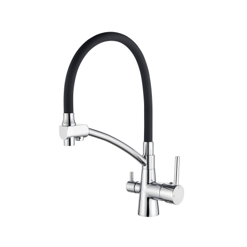 LEDEME L4855-2 Смеситель для кухни с выходом для питьевой воды, черный/хром