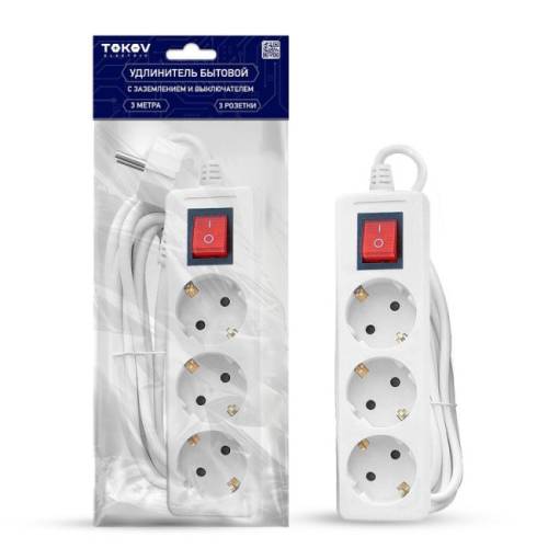 Удлинитель 3х3м с заземл. с выкл.16А 3х1 TOKOV ELECTRIC TKE-C01- BU3-3-1-ZV