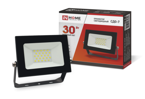 Прожектор светодиодный СДО-7 30Вт 230В 6500К IP65 черн. IN HOME 4690612034621