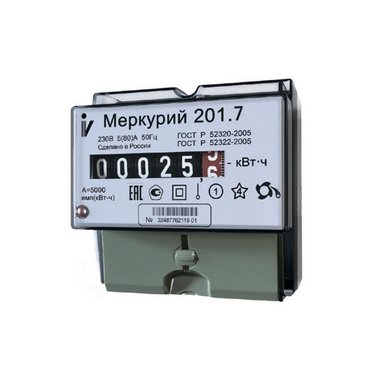 Счетчик "Меркурий" 201.7 1ф 5-60А 1 класс точн. 1 тариф. мех. табло на DIN-рейку Инкотекс 0000003268