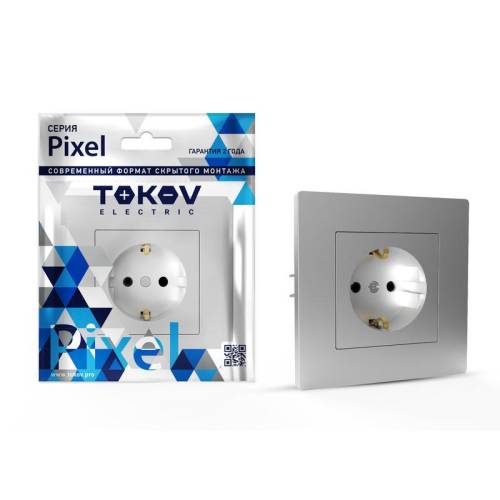 Розетка 1-м СП Pixel 16А IP20 с заземл. защ. шторки в сборе алюм. TOKOV ELECTRIC TKE-PX-R1FZSF- C03