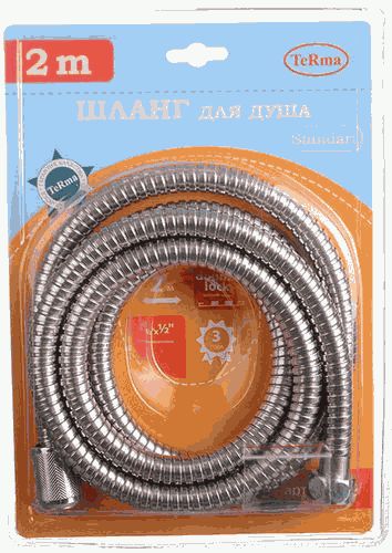 Шланг д/душа MELODIA STANDARD 1/2"*1/2" конус нерж.d14мм, L200см, 2-й зажим MKP20335BL