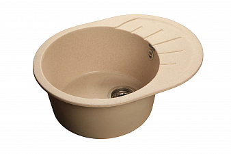 "GRANFEST" Мойка RONDO, мрамор, 580 мм х 450 мм, врезная, круглая, бежевый, с сифоном, 27815