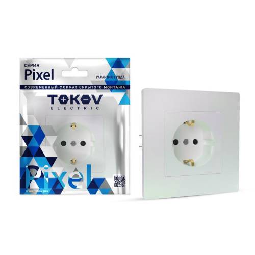 Розетка 1-м СП Pixel 16А IP20 с заземл. защ. шторки в сборе перламутр. TOKOV ELECTRIC TKE-PX-R1FZSF