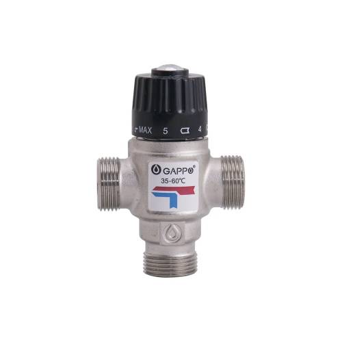 Клапан Gappo термостатический 3/4", 35‒60 °С смесительный для систем отопления и ГВС