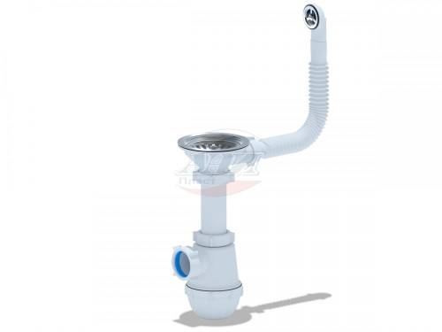 Сифон АНИ Грот A0142S  3.1/2*40 с переливом мойки гибк. с КРУГЛЫМ отверстием