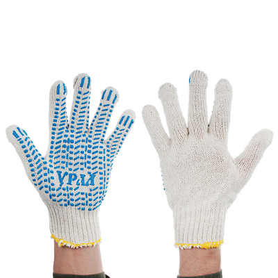 Перчатки вязаные ЛЮКС х/б с ПВХ напылением "Протектор" 5 нитей, Х-нить, 62 гр