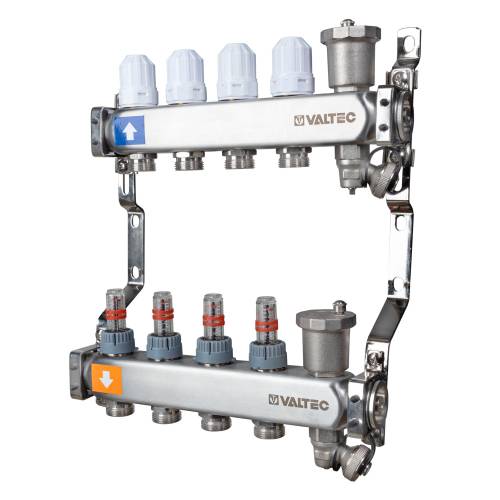 Коллекторный блок из НЕРЖ. стали с регул. клап. и расх., 1"х3 вых. Евроконус 3/4"