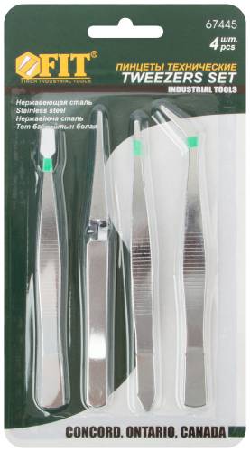 Набор пинцетов, 4 пр., нержавеющ. сталь "FIT" (67445)