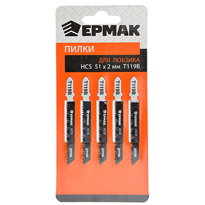 Набор пилок для эл.лобзика по дереву ЕРМАК 5шт.(HCS EU 51х2мм. T-119В)