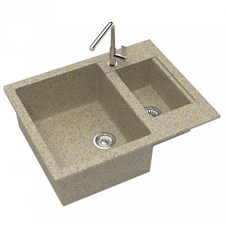 Мойка каменная, прямоугольная двухчашевая 61х51х21 песок мат.J190G34