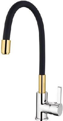 LEDEME L4898-10 Смеситель для кухни, гибкий излив, черный/золото 