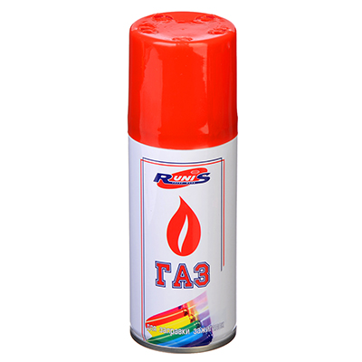 Газ для зажигалок RUNIS 1-007, метал. баллон, 140 мл,белый, с насадками
