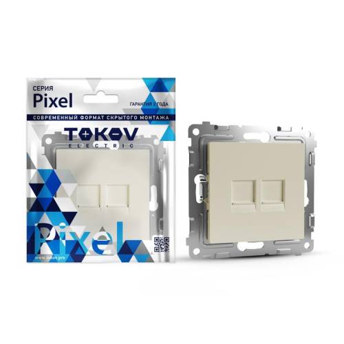 Розетка компьютерная 2-м СП PixelRJ45 кат.5E механизм беж. TOKOV ELECTRIC TKE-PX-RC2-C02